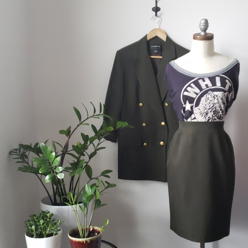 Liz Claiborne 90s Military Green 2 Piece  Suit
